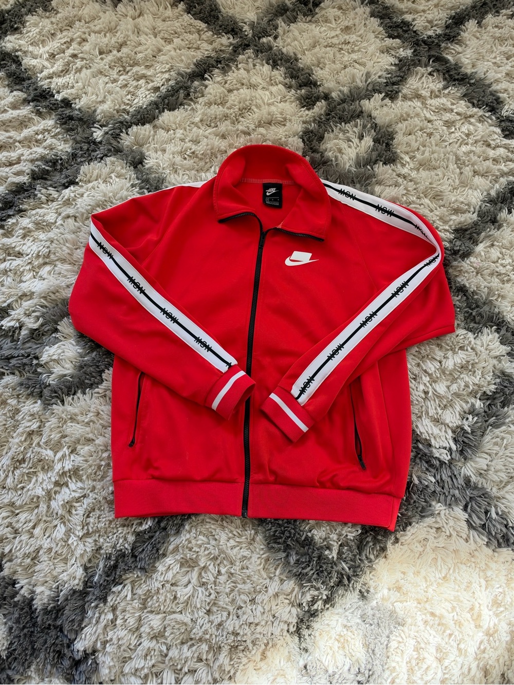 Nike Red Full-Zip Track Jacket with White Stripe Detail